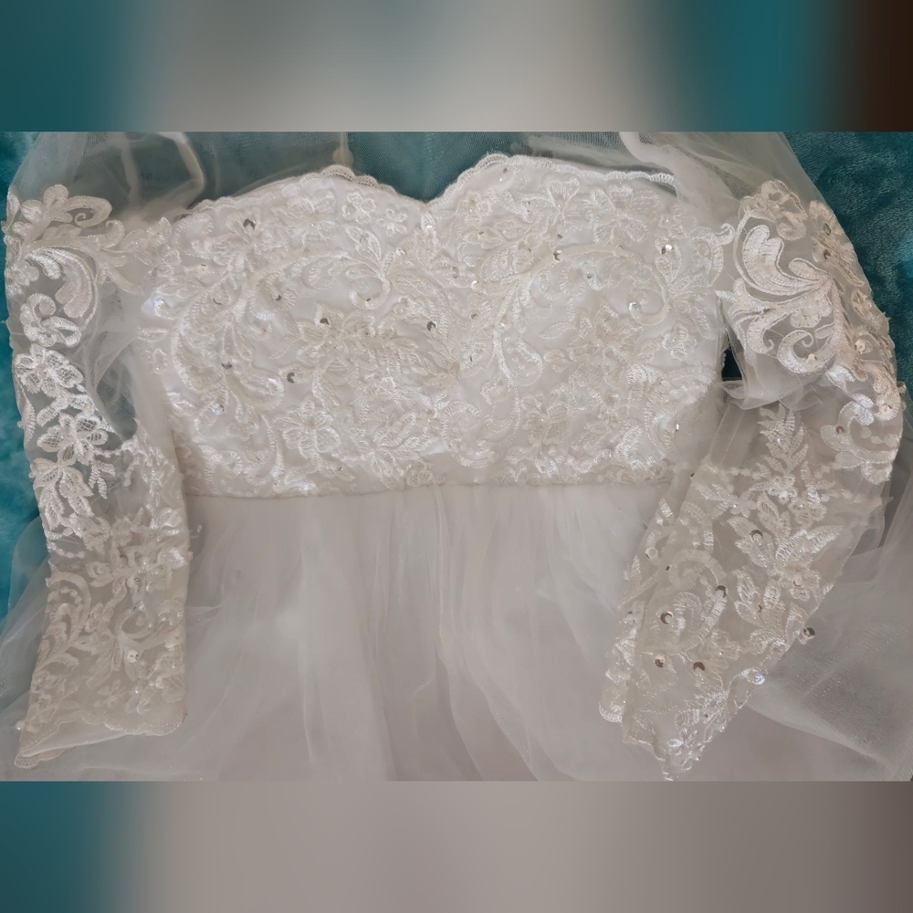 Unbranded White Beaded Tulle First Communion/JR Bridemaid/Formal Dress w/Train - Picture 10 of 12